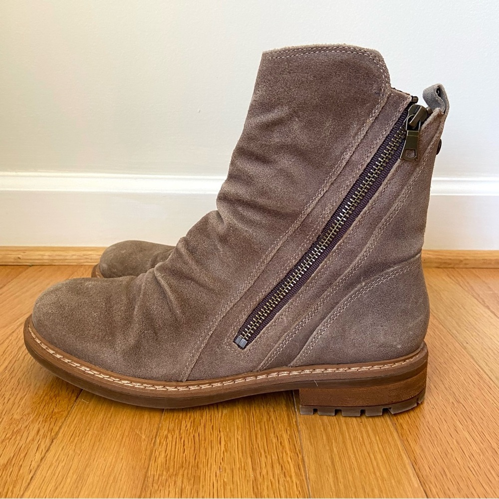 Sofft Lavina Boot Women's 9 Brown Suede Leather Pull On Zip Moto Casual Rustic